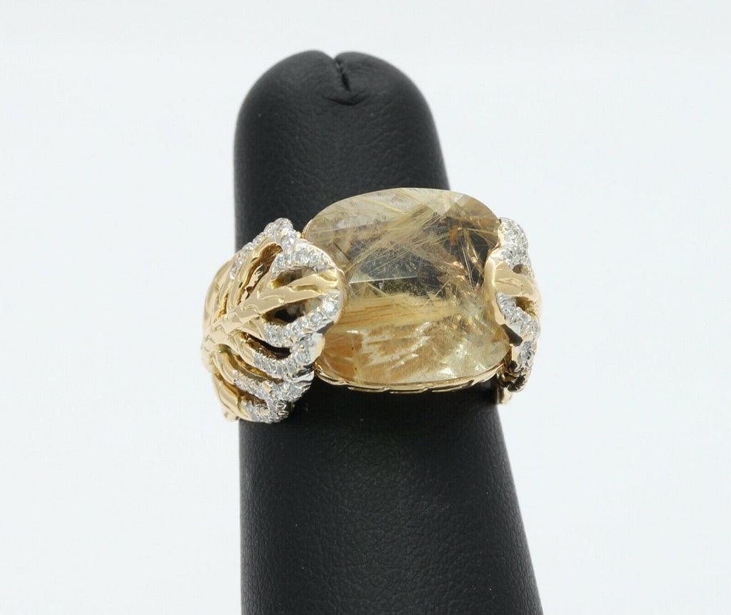 Vintage John Hardy Rutilated Quartz Diamonds Leaf Ring