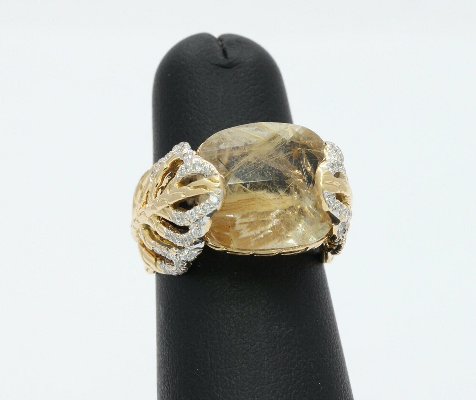 Vintage John Hardy Rutilated Quartz Diamonds Leaf Ring