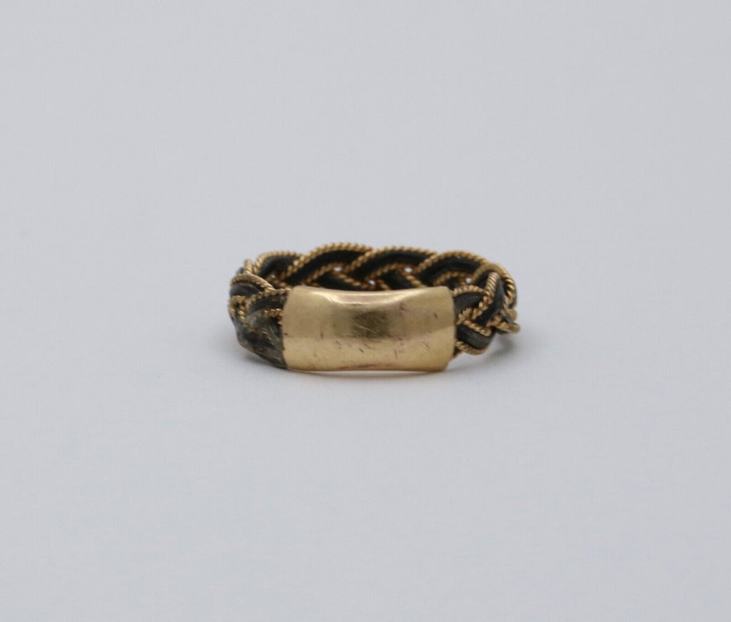 Antique Georgian 14K Yellow Gold Braided Ring Band, Mourning Jewelry