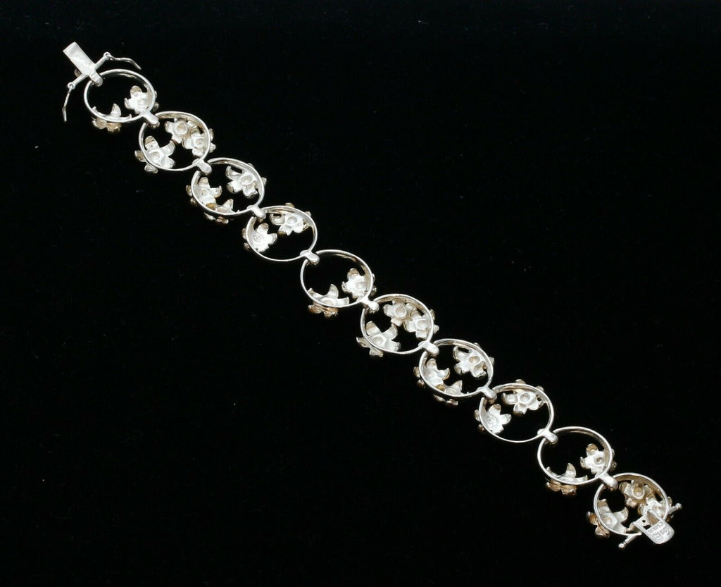Vintage Sterling Silver Tri Tone Floral Bracelet