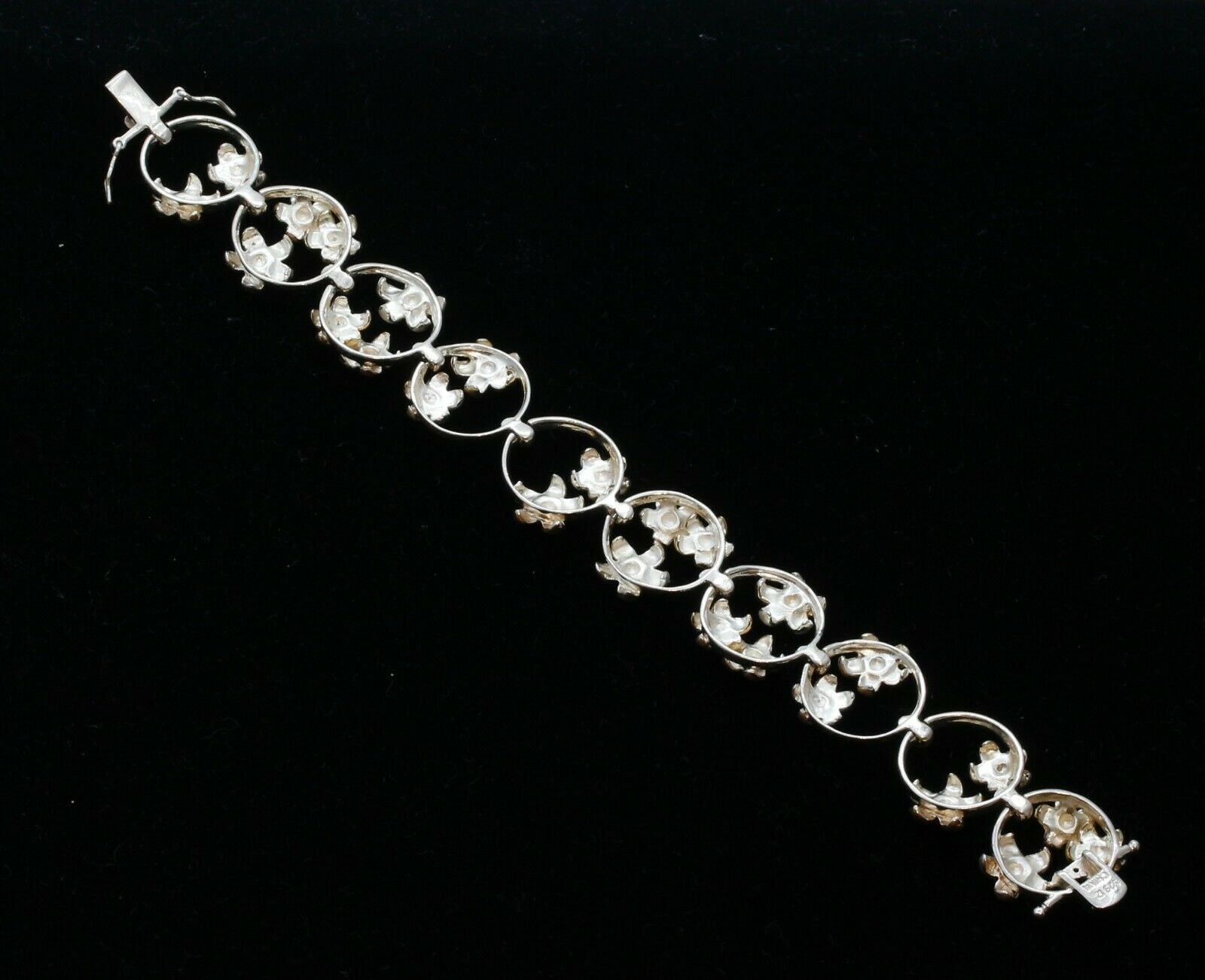 Vintage Sterling Silver Tri Tone Floral Bracelet