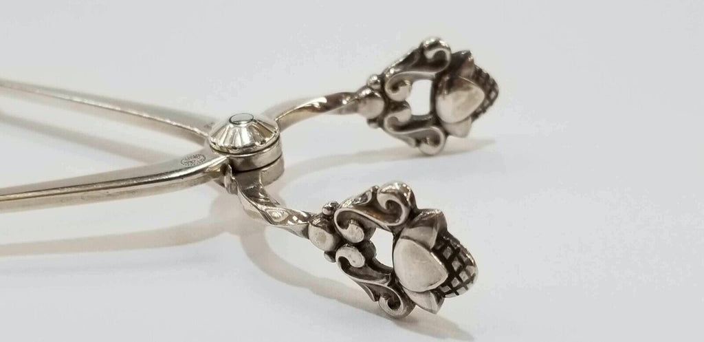 Antique Georg Jensen Flower Scrollwork Sterling Silver Sugar Cube Tongs