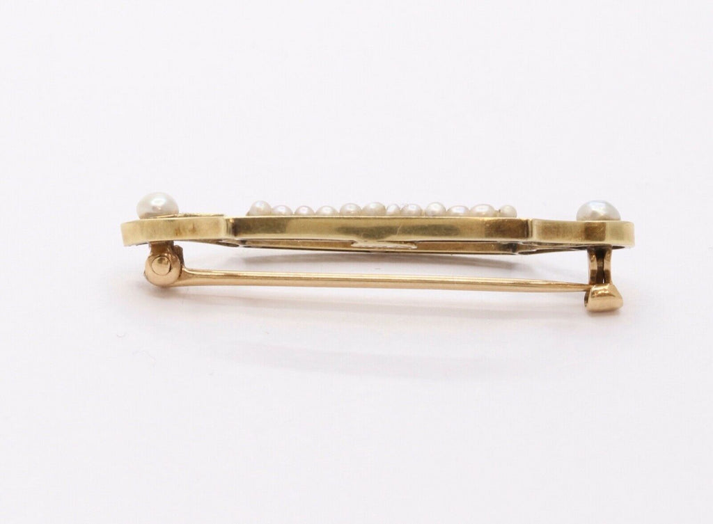 Victorian Edwardian 14K Yellow Gold Seed Pearls Retro Brooch Pin