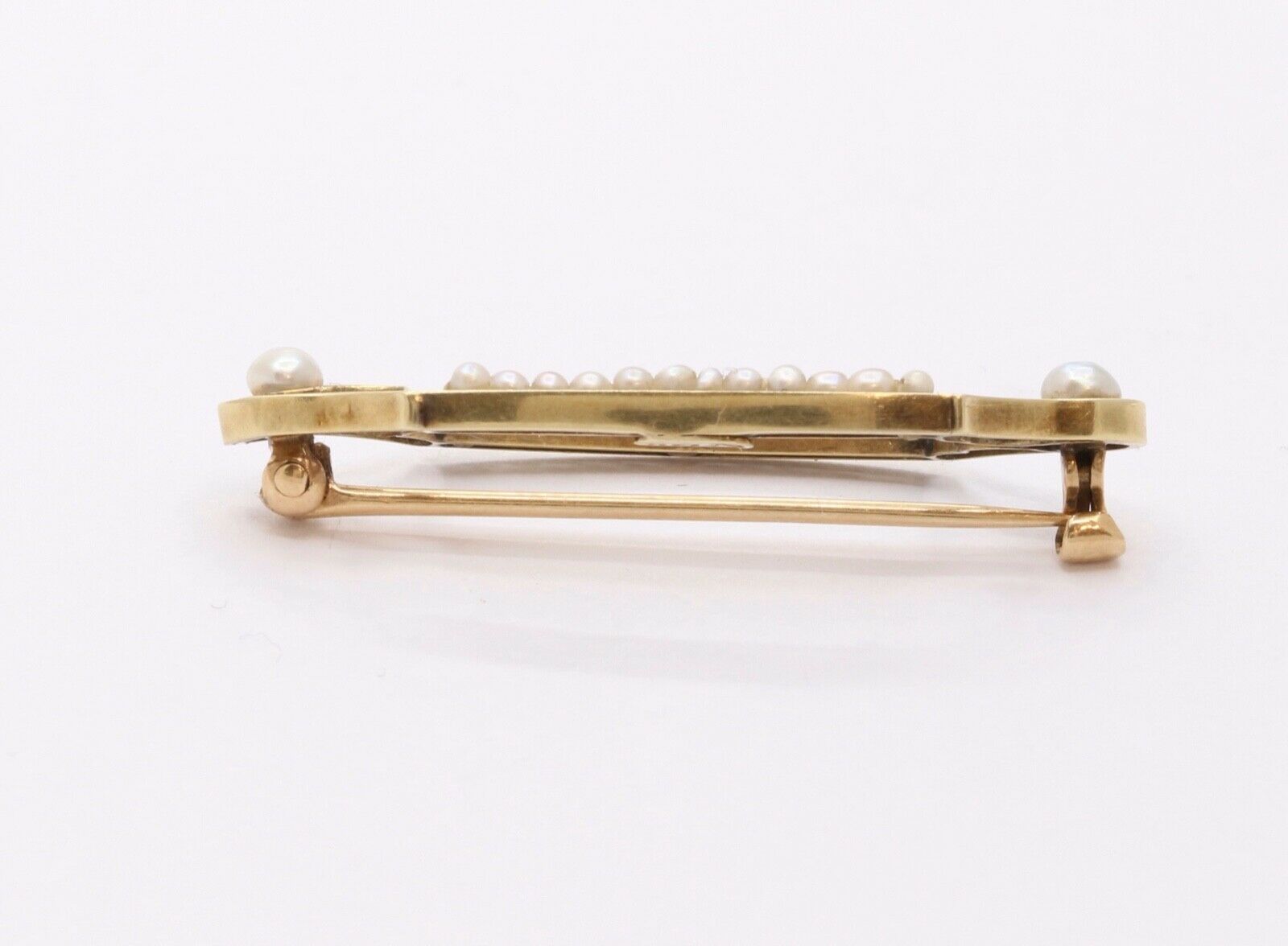 Victorian Edwardian 14K Yellow Gold Seed Pearls Retro Brooch Pin