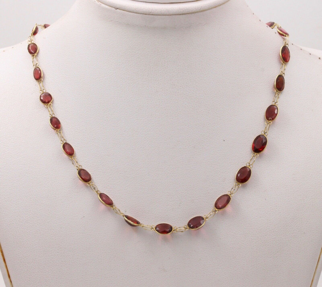 Victorian Handmade Garnet 14K Yellow Gold Necklace