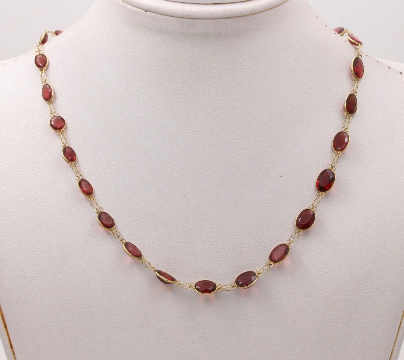 Victorian Handmade Garnet 14K Yellow Gold Necklace