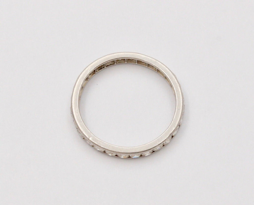 Classic Art Deco 18K White Gold Single Cut Diamonds Eternity Ring, Band , Weddin