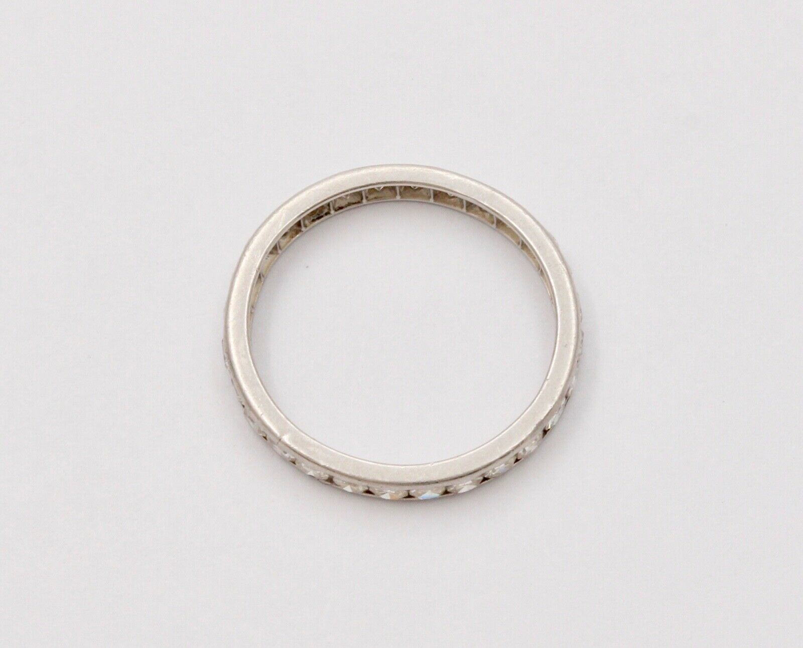 Classic Art Deco 18K White Gold Single Cut Diamonds Eternity Ring, Band , Weddin