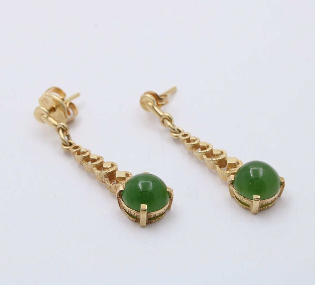 Vintage 14K Yellow Gold Chrysoprase Dangling Earrings