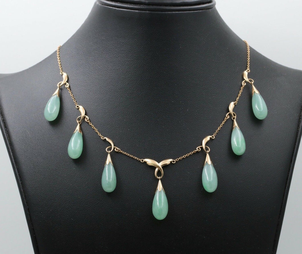 Vintage Jade 14K Chandelier 14K Yellow Gold Necklace