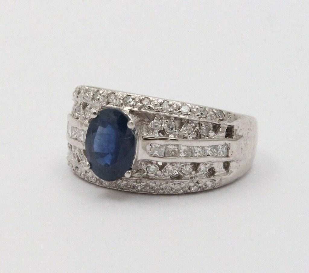 Vintage Sapphire and Diamond 10K White Gold Ring, Ring Band , Cocktail Ring
