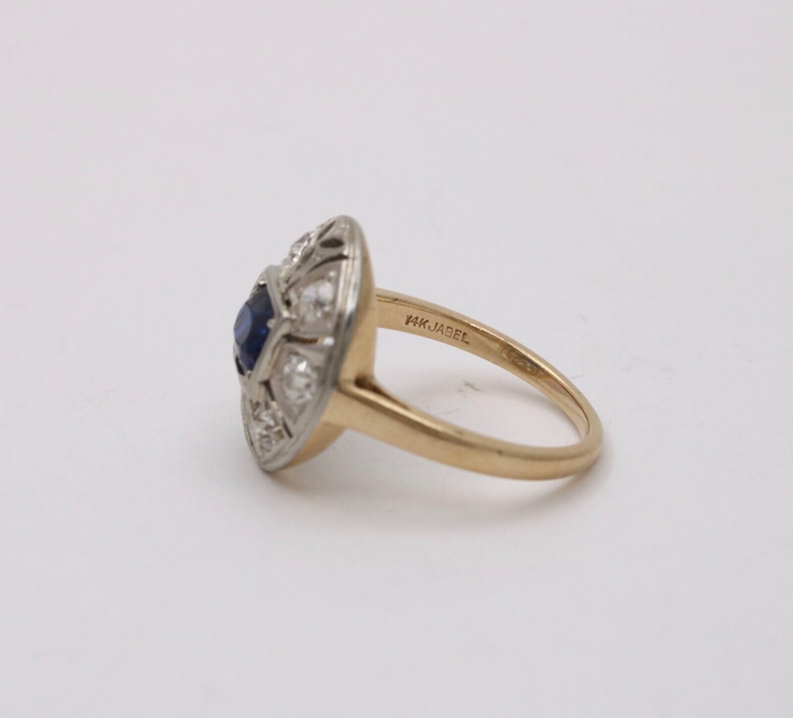 Art Deco Sapphire Diamond 14K White Yellow Gold Ring
