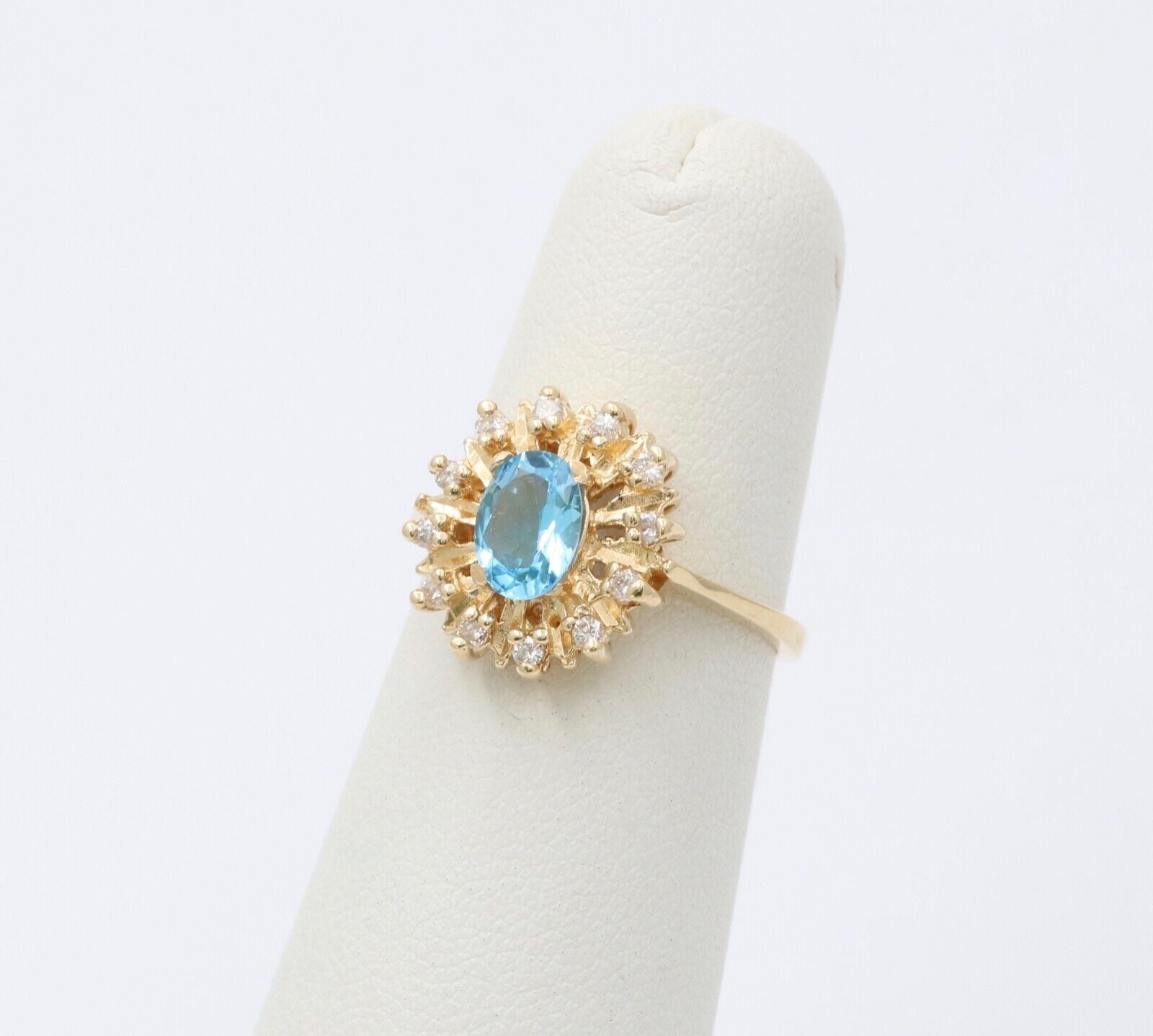 Vintage Blue Topaz Diamonds 14K Yellow Gold Cocktail Ring