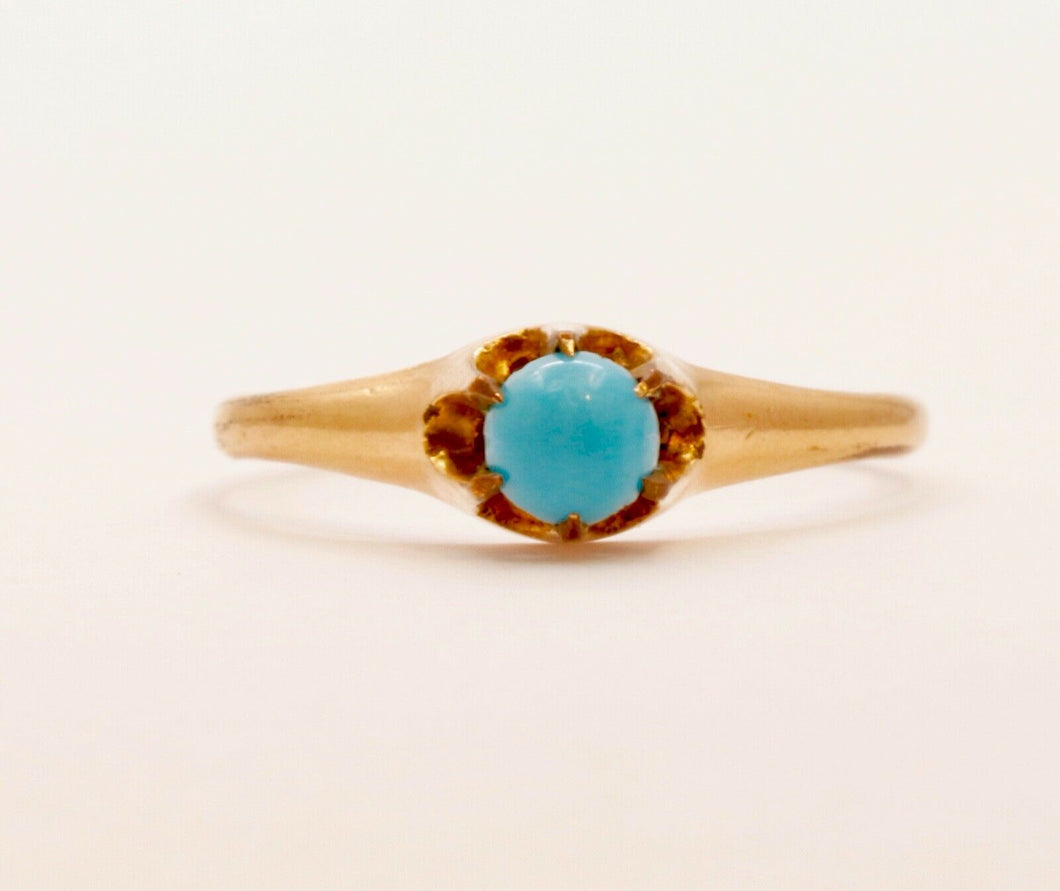 Victorian Claw Mounted Turquoise 9K Yellow Gold Ring