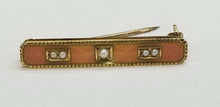 Load image into Gallery viewer, Art Deco Seed Pearls Enamel 14K Yellow Gold Gold Bar Pin
