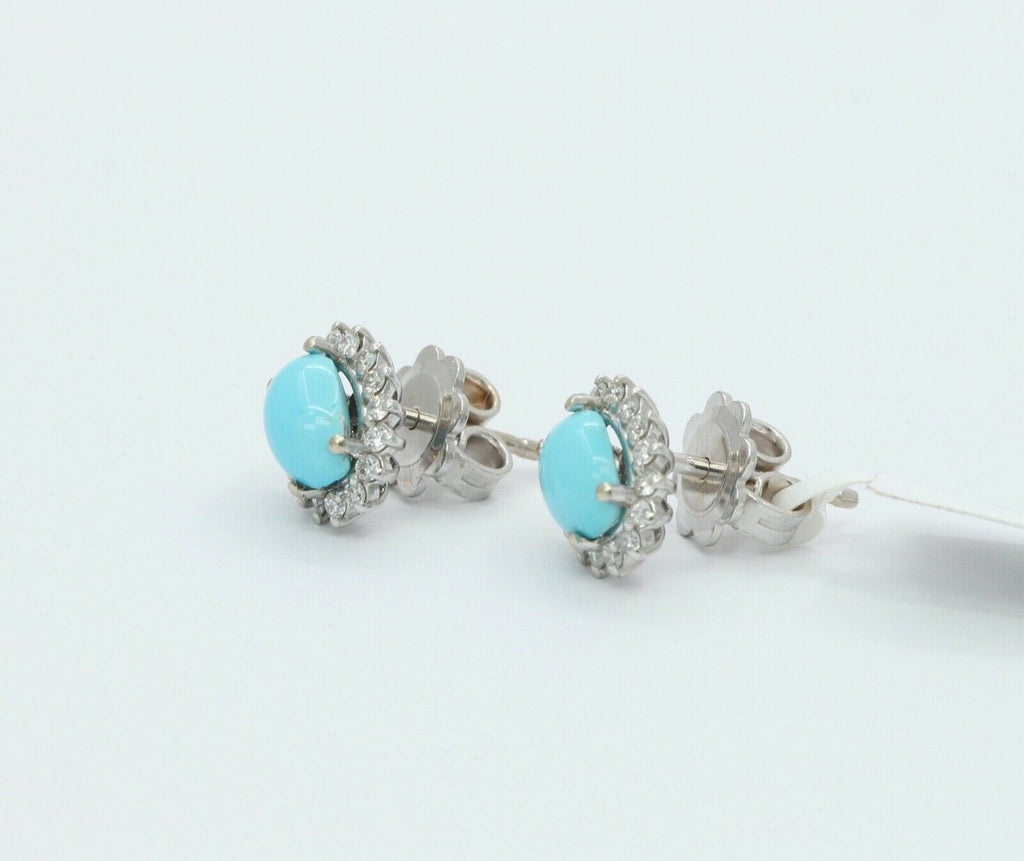 Ladies 14K White Gold Turquoise Diamonds Earrings