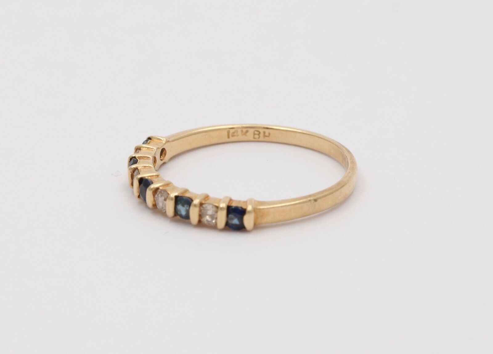Lovely Channel Set Diamonds Blue Sapphires 14K Yellow Gold Ring