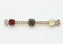 Load image into Gallery viewer, Edwardian 18K Yellow Gold Multi Colored Garnet Rose Cut Diamond Brooch
