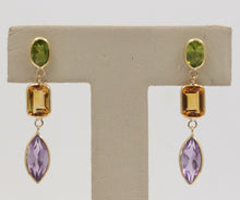 Load image into Gallery viewer, Fun 14K Yellow Gold Multi Color Quartz Hanging Earrings
