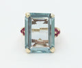 Retro 14K Rose Gold 22.60 Carat Aquamarine Ruby Ring