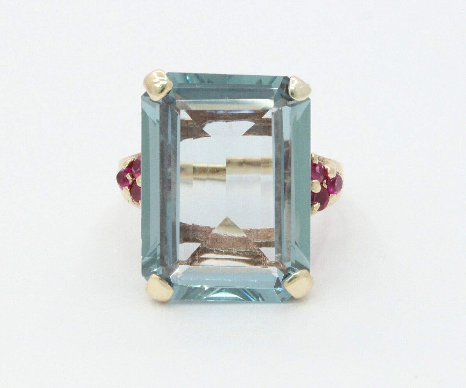 Retro 14K Rose Gold 22.60 Carat Aquamarine Ruby Ring