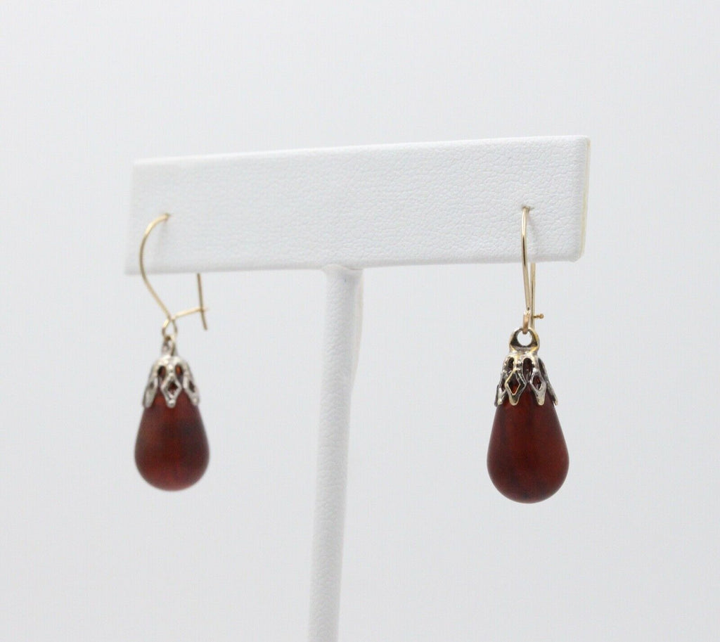 Vintage Amber 14K Sterling Silver Dangle Earrings