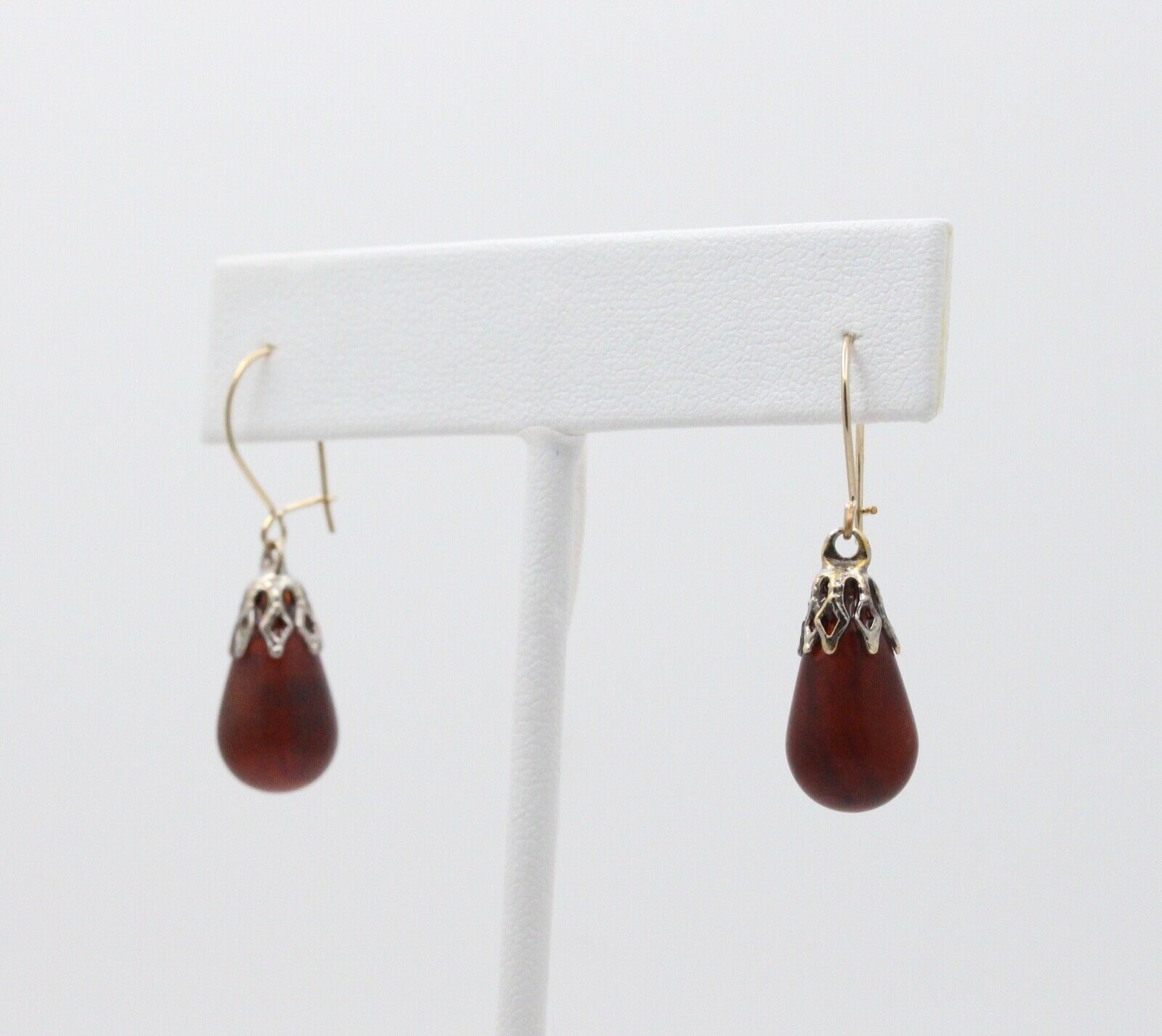 Vintage Amber 14K Sterling Silver Dangle Earrings