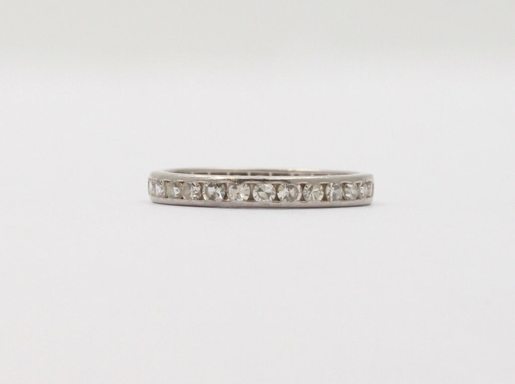 Classic Art Deco 18K White Gold Single Cut Diamonds Eternity Ring, Band , Weddin