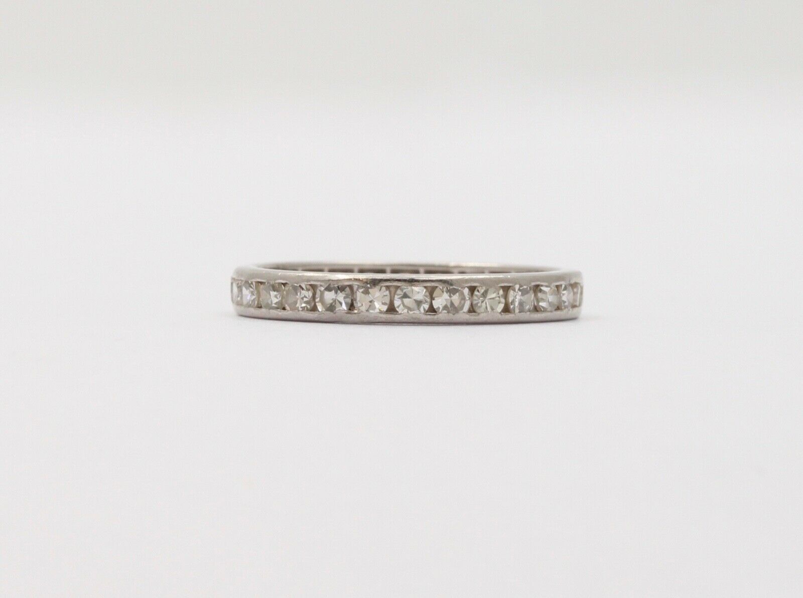 Classic Art Deco 18K White Gold Single Cut Diamonds Eternity Ring, Band , Weddin