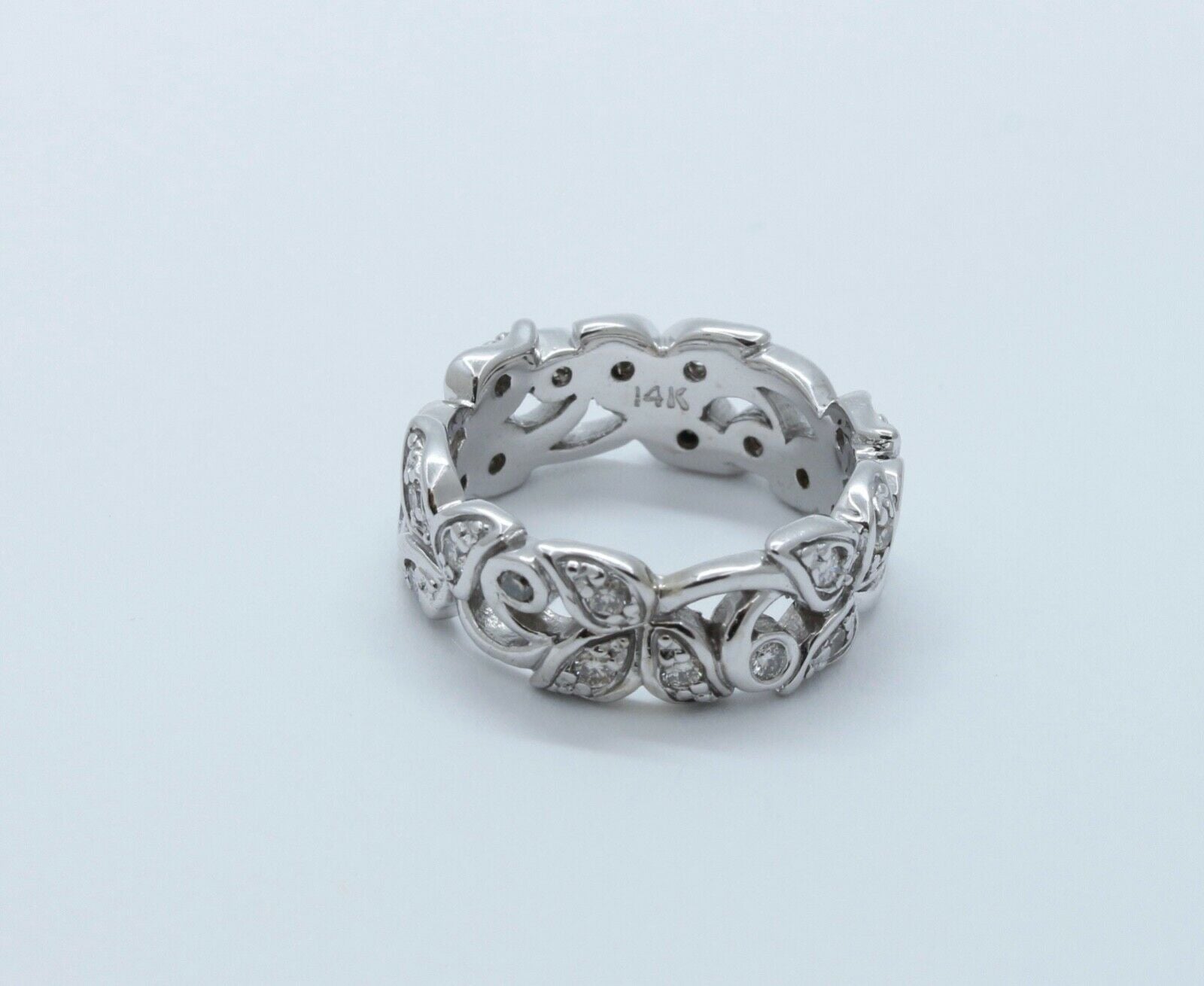 Vintage Clover Diamonds 14K White Gold Band Ring