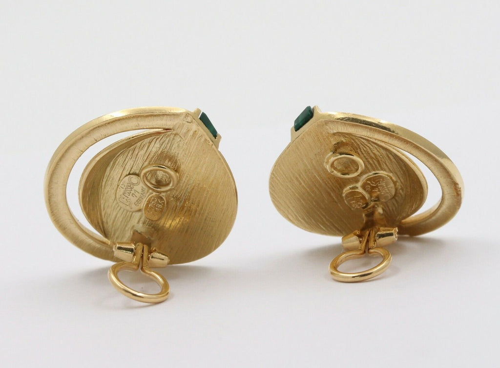 1970's 18K Yellow Gold Malachite Clip Earrings