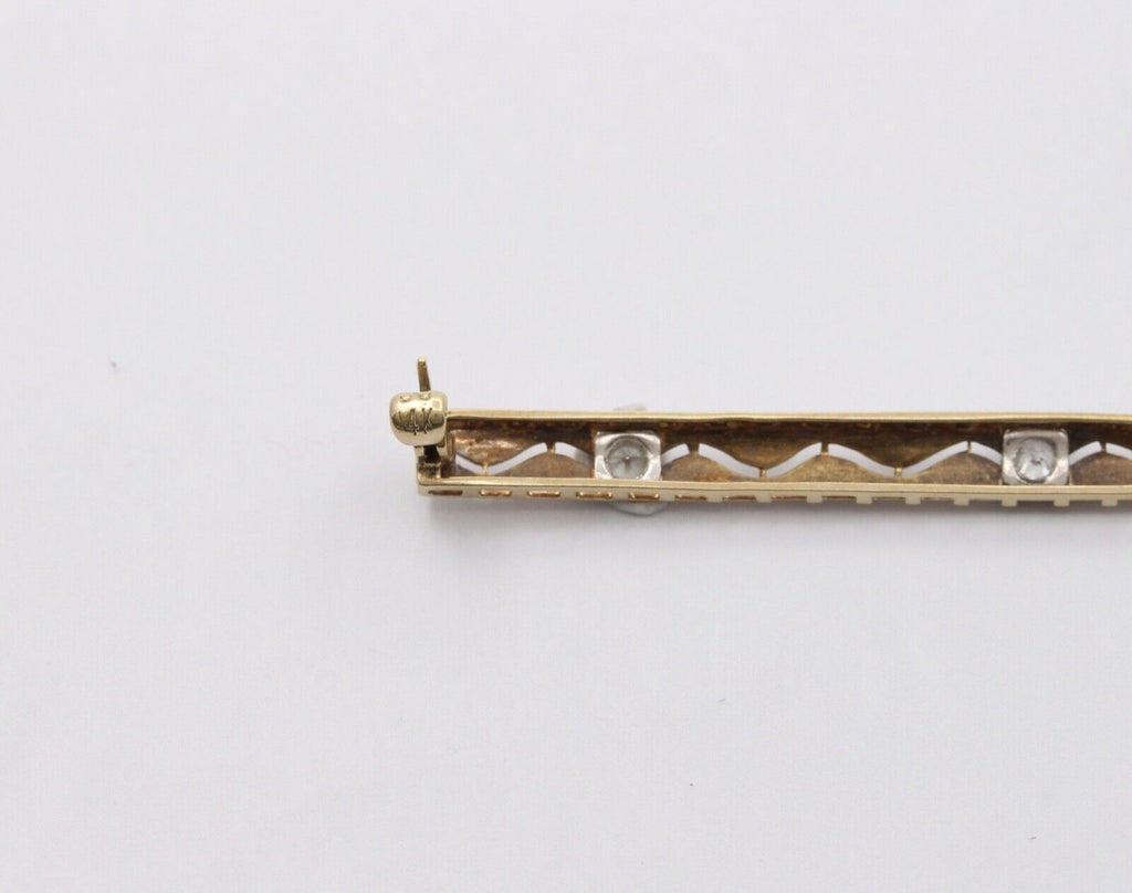 Art Deco 14K White Yellow Gold Diamonds Bar Brooch Pin