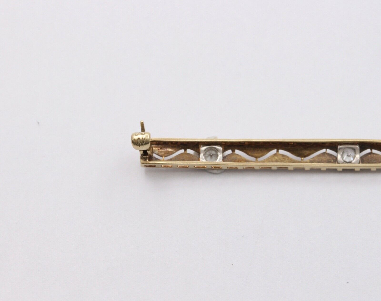 Art Deco 14K White Yellow Gold Diamonds Bar Brooch Pin