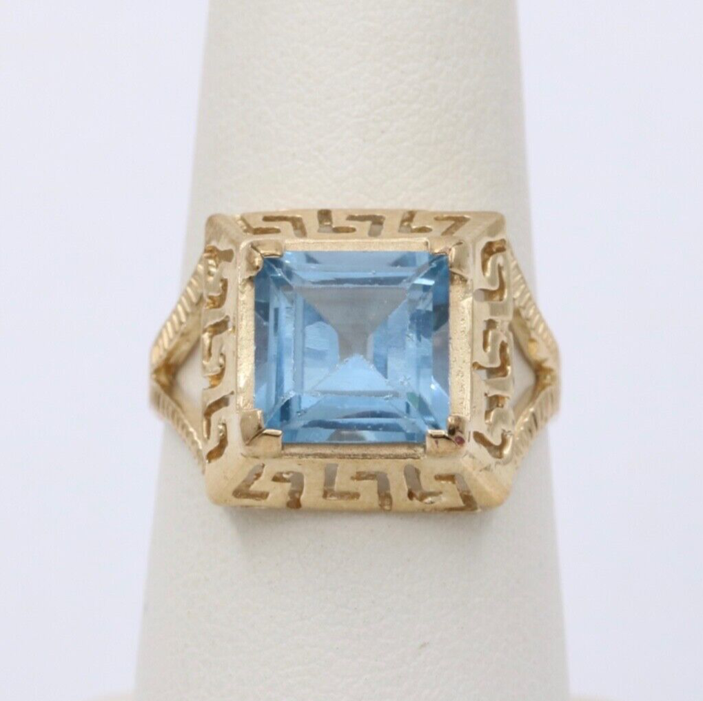 Vintage 10K Yellow Gold Greek Key Solitaire Ring