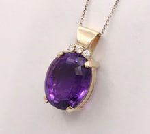 Load image into Gallery viewer, Vintage 14k Gold Amethyst Diamond Pendant.
