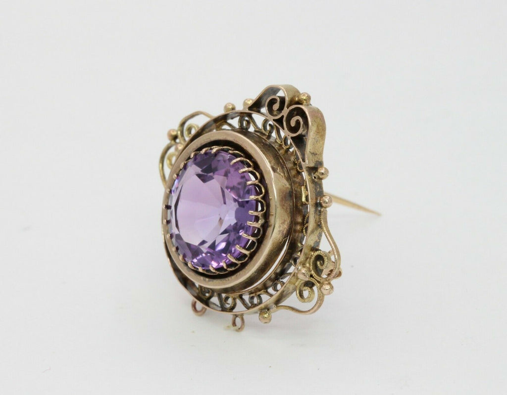 Victorian 14K Yellow Gold Amethyst Pendant Brooch