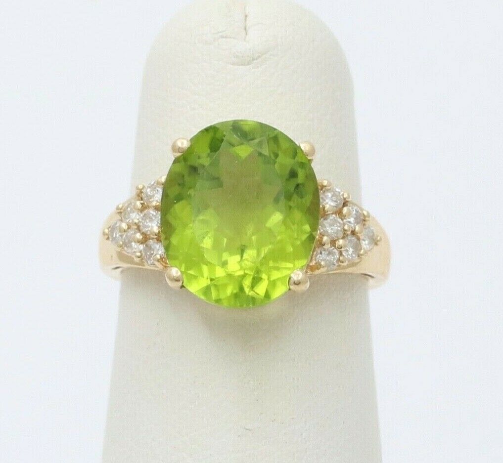 Classic 14K Yellow Gold Peridot Diamond Ring Engagement Ring Band