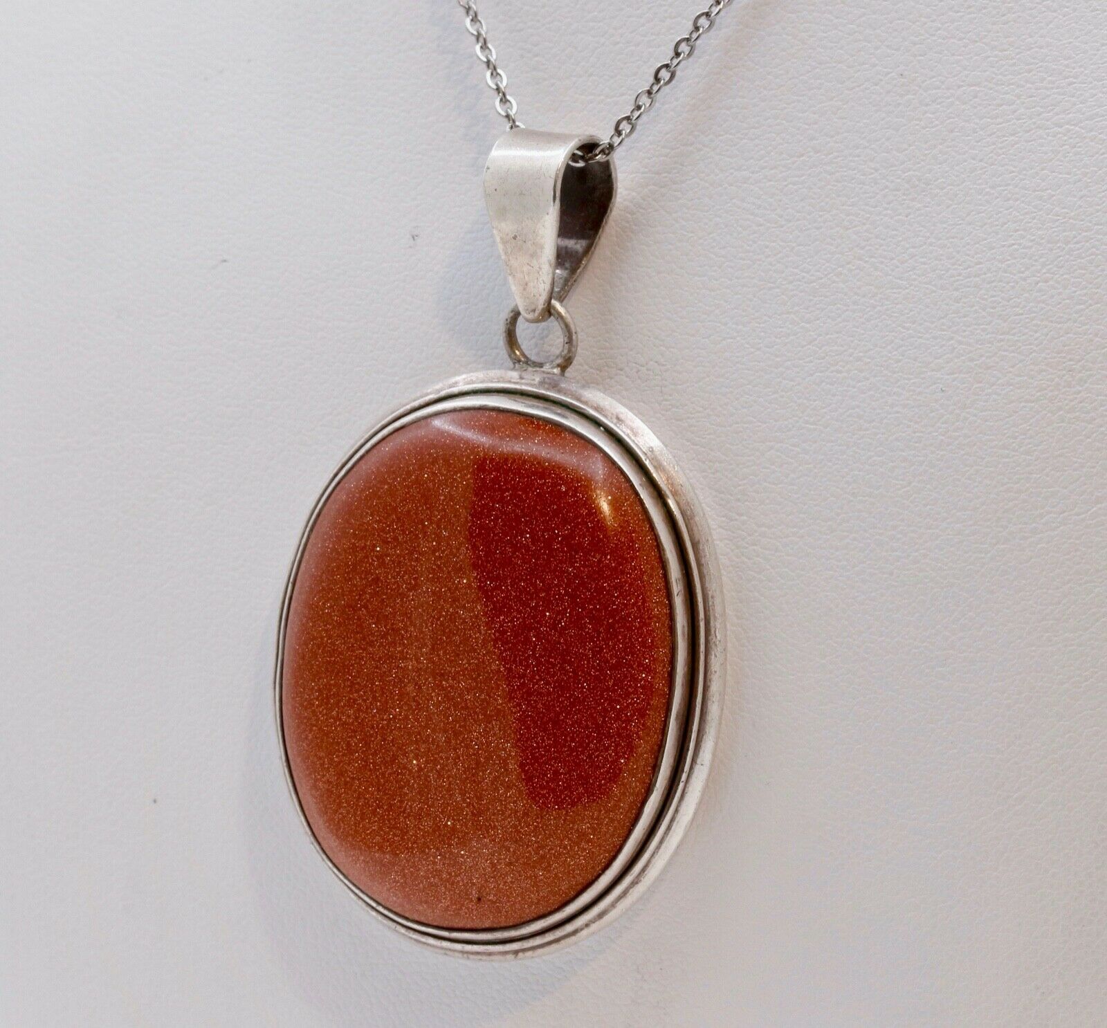 Huge Vintage Sterling Silver Goldstone Pendant
