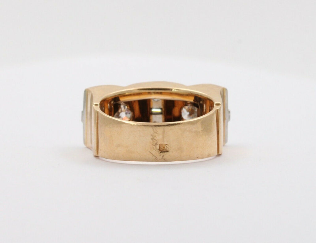 Retro 18K Yellow Gold Boxy Diamond Statement Ring