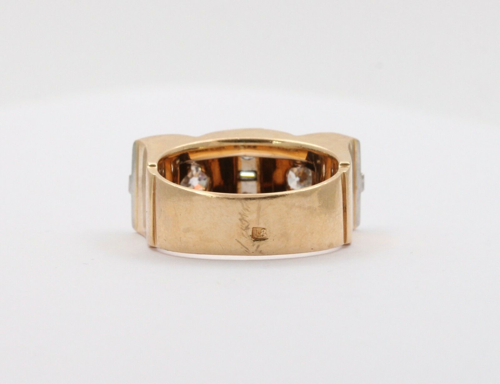 Retro 18K Yellow Gold Boxy Diamond Statement Ring