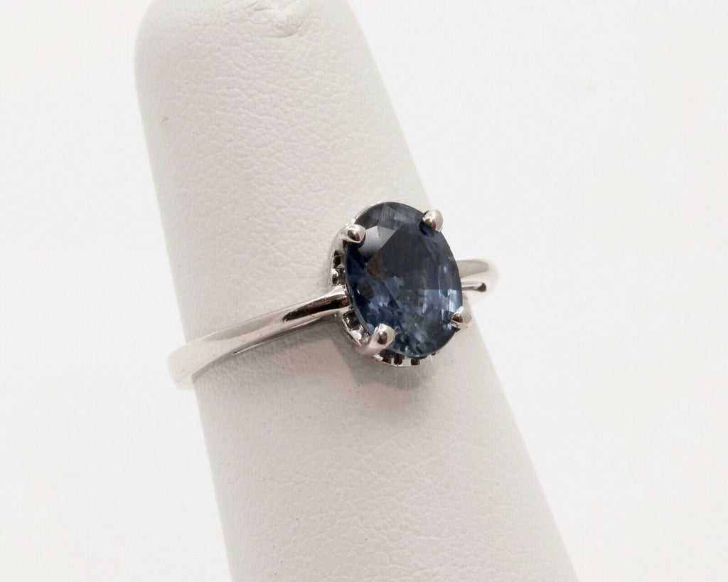 Vintage Ladies 2.05 Carat Blue Sapphire 14K White Gold Ring