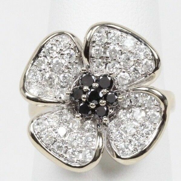 Vintage 14K White Gold Sapphires & Diamond Dogwood/ Violet Flower Ring