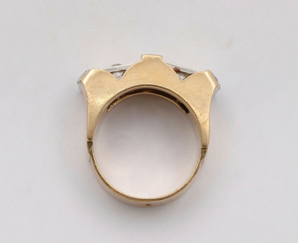 Retro 18K Yellow Gold Boxy Diamond Statement Ring