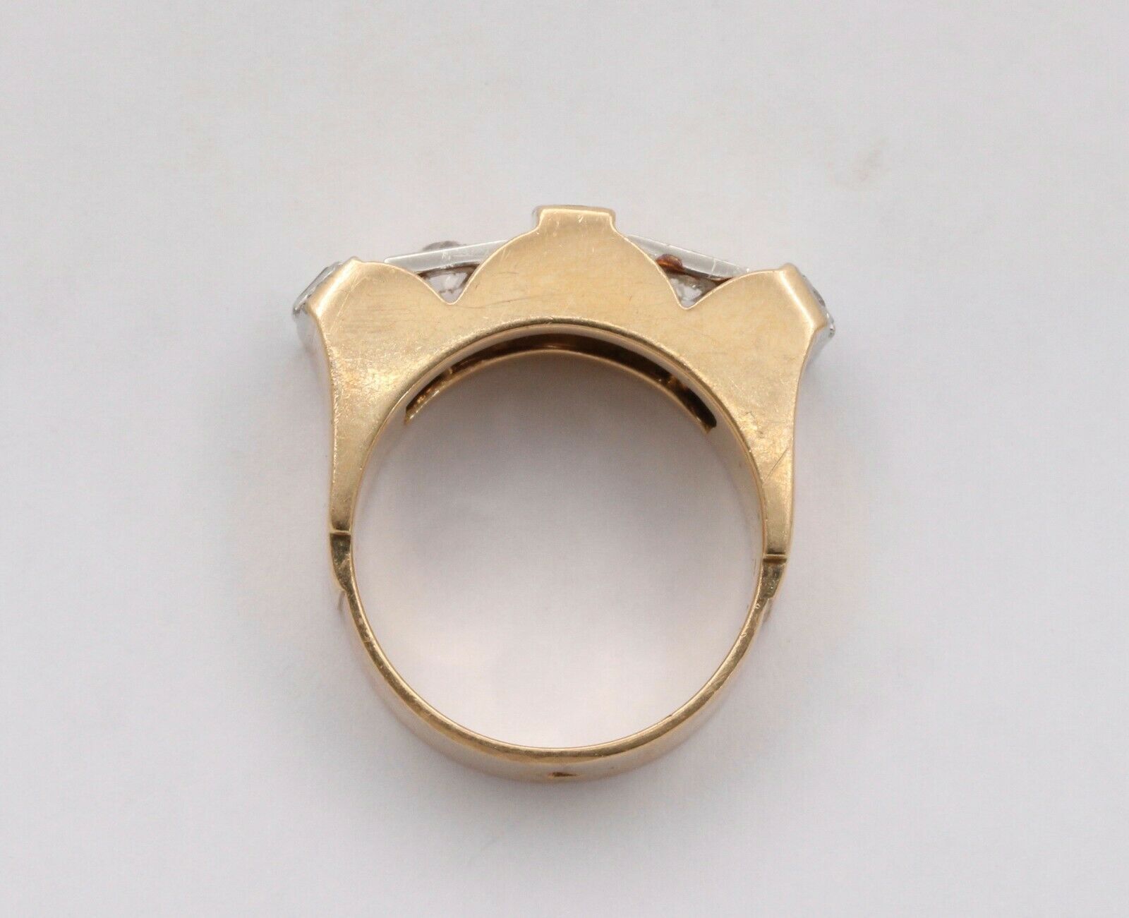 Retro 18K Yellow Gold Boxy Diamond Statement Ring