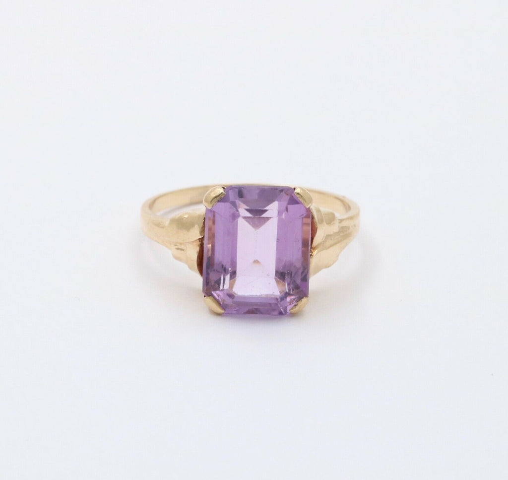 Vintage 14K Yellow Gold Amethyst Solitaire Ring , February Birthstone