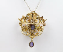 Load image into Gallery viewer, Victorian Ladies Brooch Pin Pendant Rubies Tourmaline Seed Pearls Amethyst
