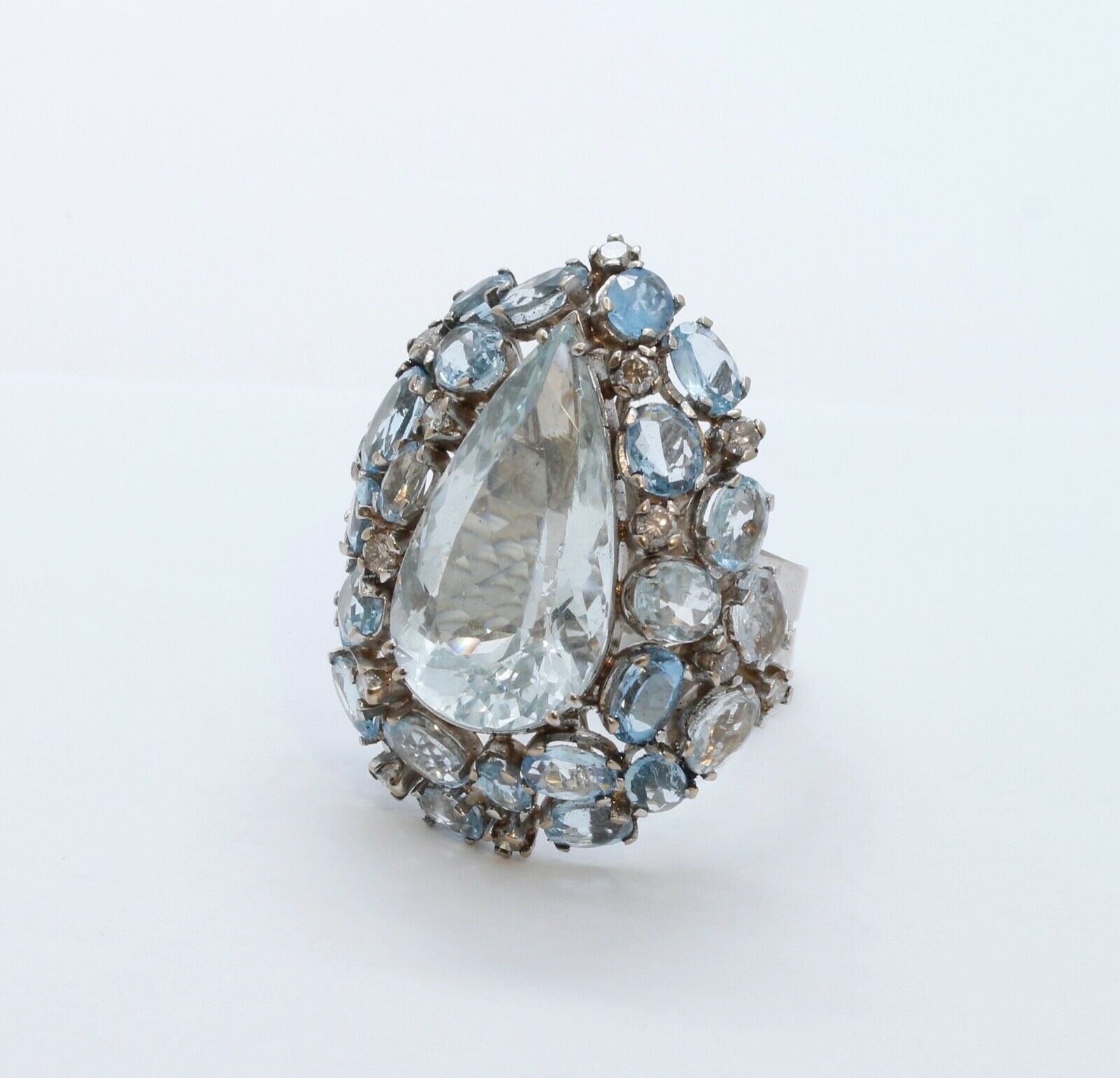 Large Aquamarine Diamonds 18K White Gold Statement Cocktail Ring