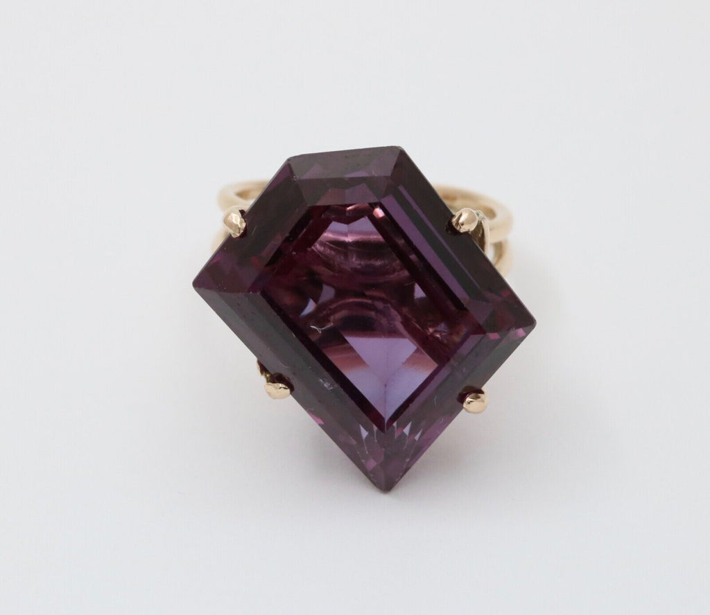 Vintage 14K White Gold Special Cut Amethyst Ring, Statement Ring.