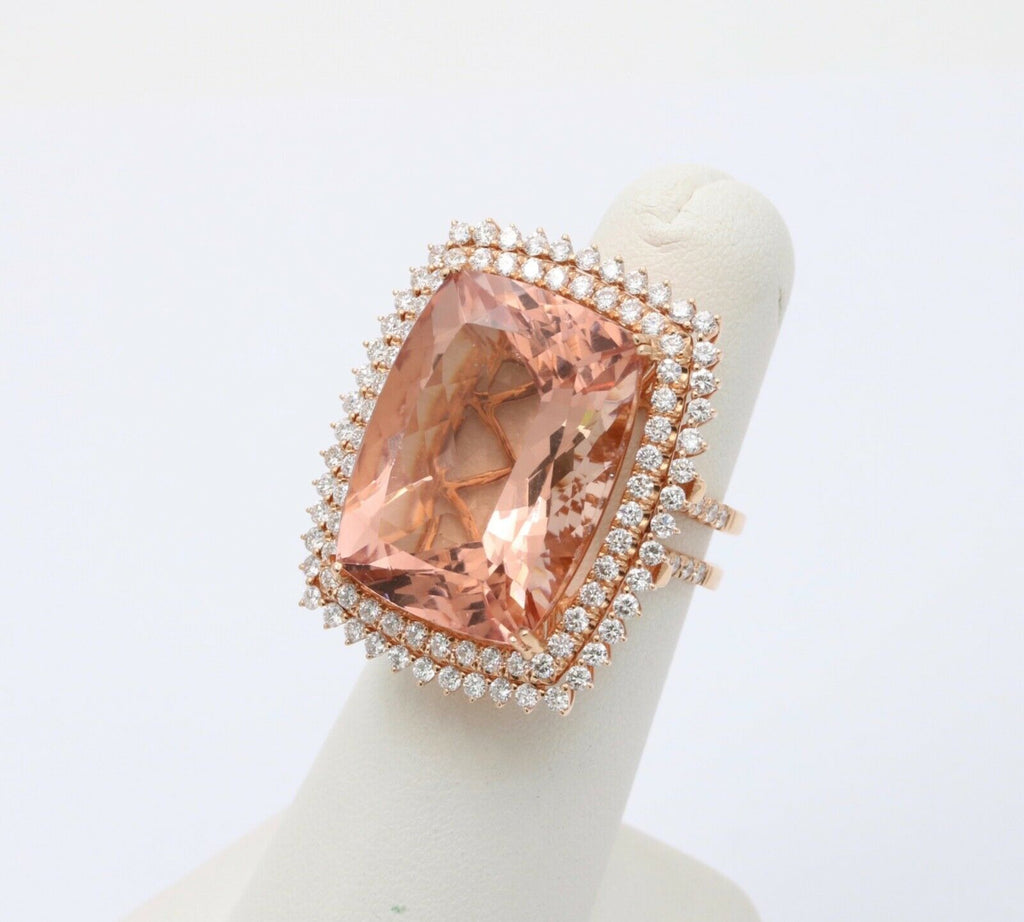 Huge Cocktail Morganite Diamonds 18K Rose Gold Ring