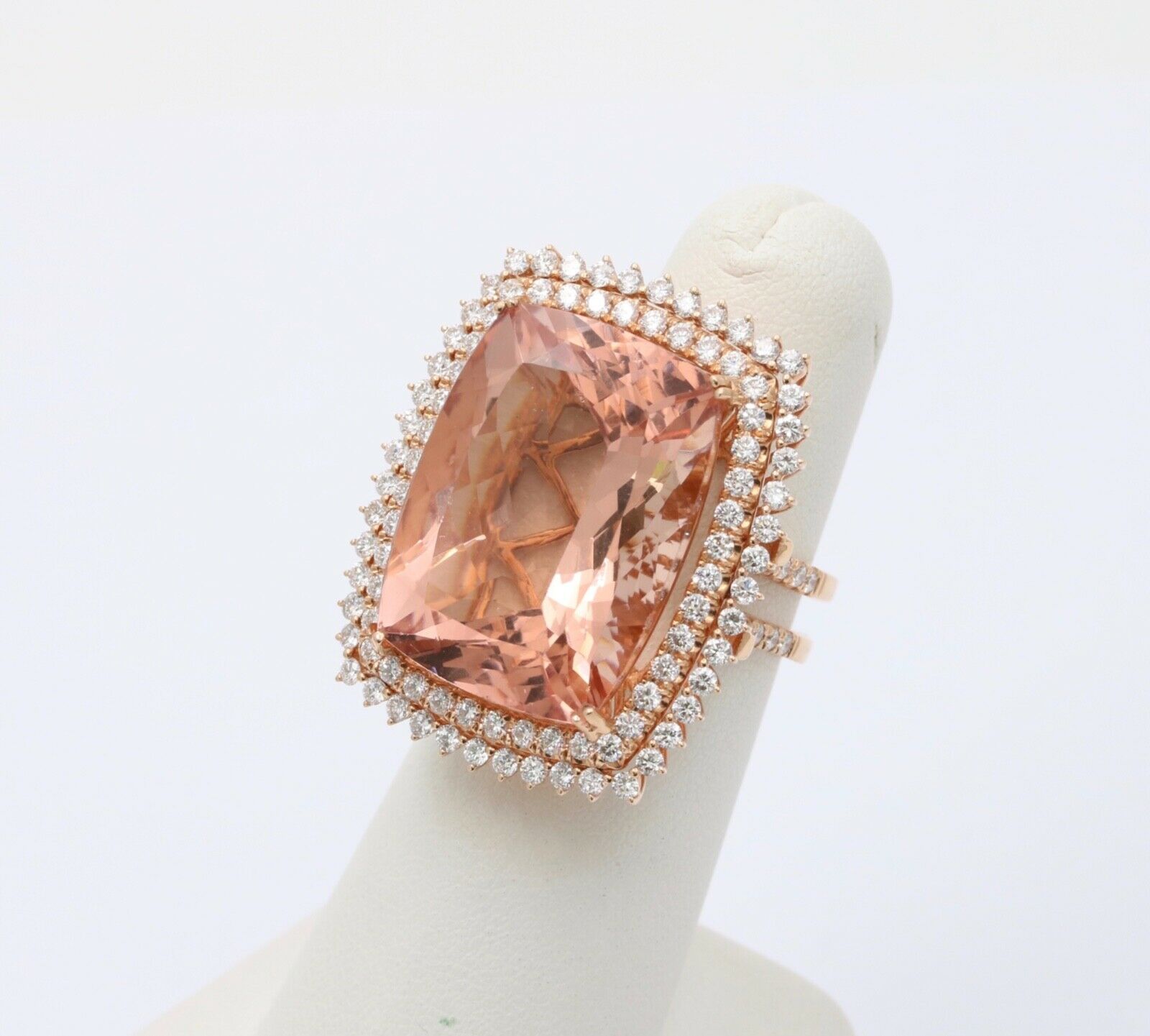 Huge Cocktail Morganite Diamonds 18K Rose Gold Ring